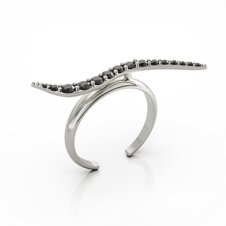Swirl silver ring with black onyx cz