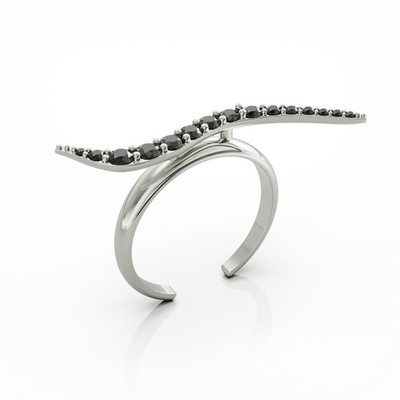 Swirl ring silver with black onyx cz