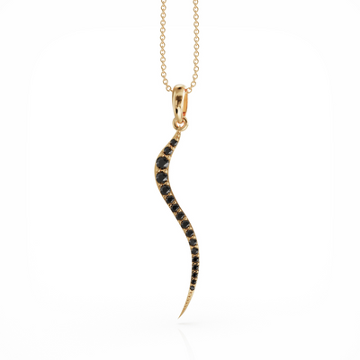 Swirl necklace 18k gold with onyx cz