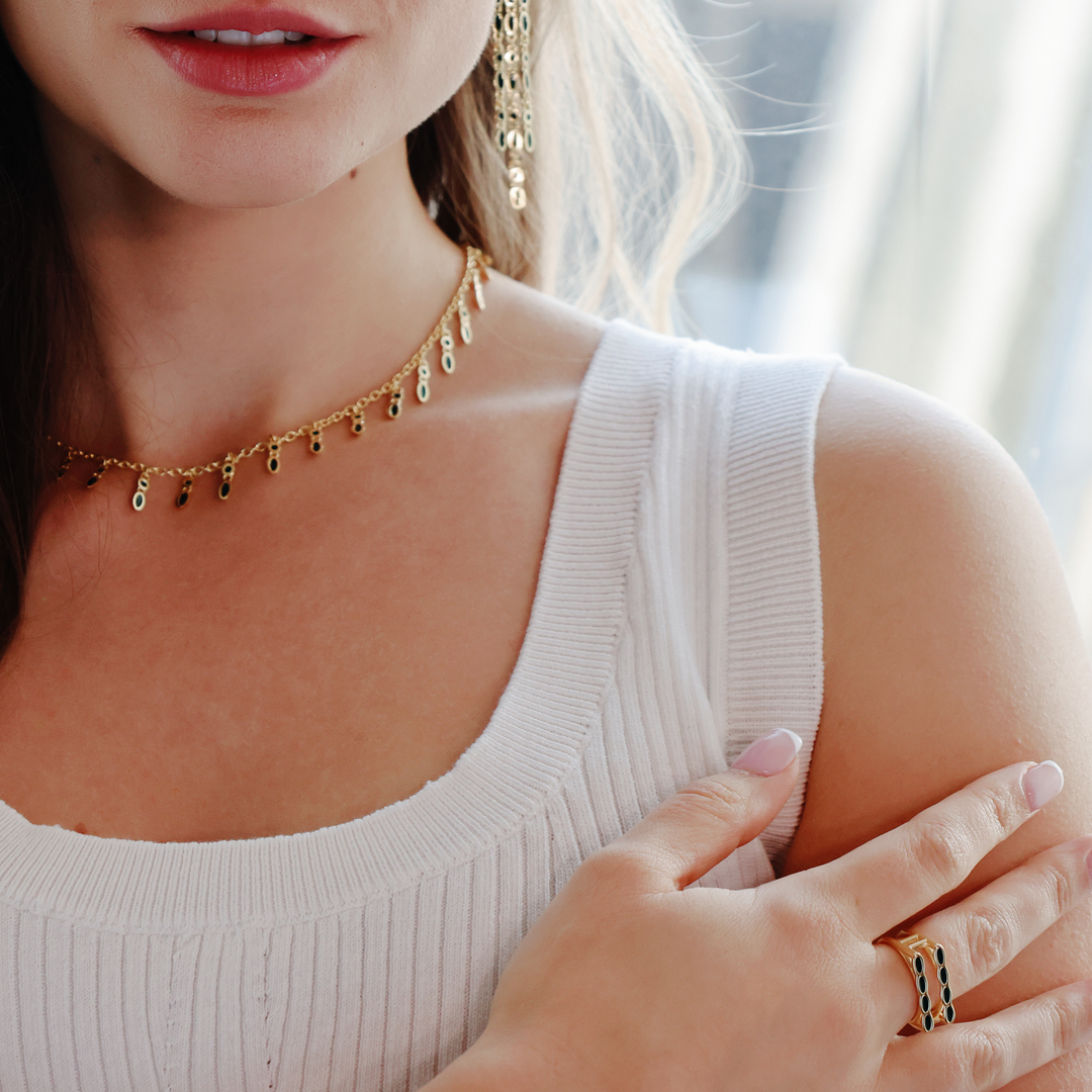 Amalei 18k gold vermeil necklace with dark green enamel