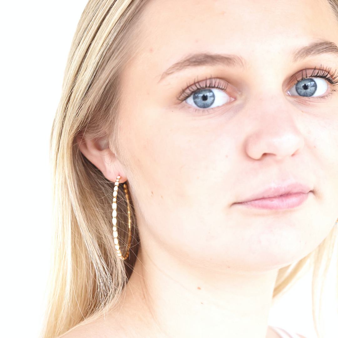 Adeline 18k gold vermeil hoop earrings, creme enamel