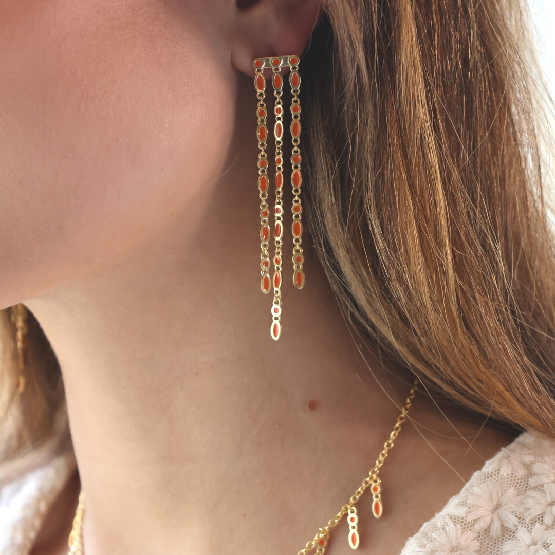 Amalei 18k gold vermeil earrings with coral enamel