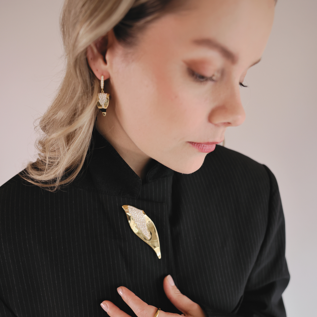 Echo 18k gold vermeil huggie earrings with clear CZ stones