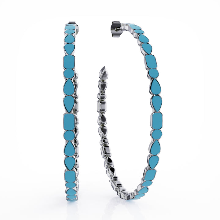 Adeline silver hoop earrings, turquoise enamel
