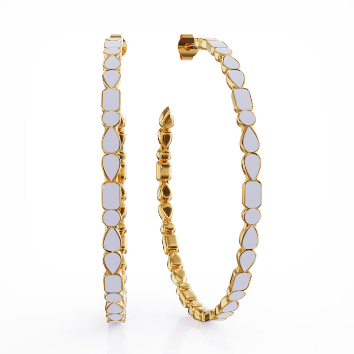 Adeline 18k gold vermeil hoop earrings, creme enamel