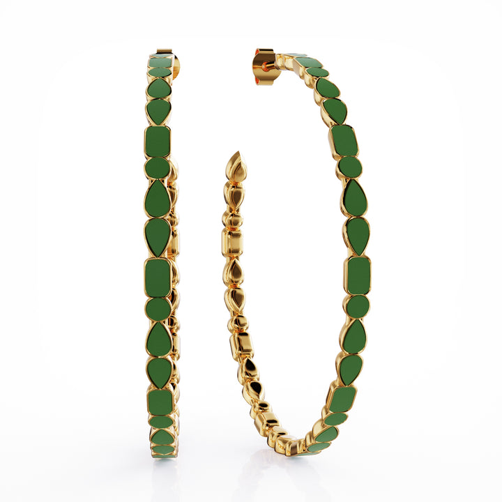 Adeline 18k gold vermeil hoop earrings, green enamel