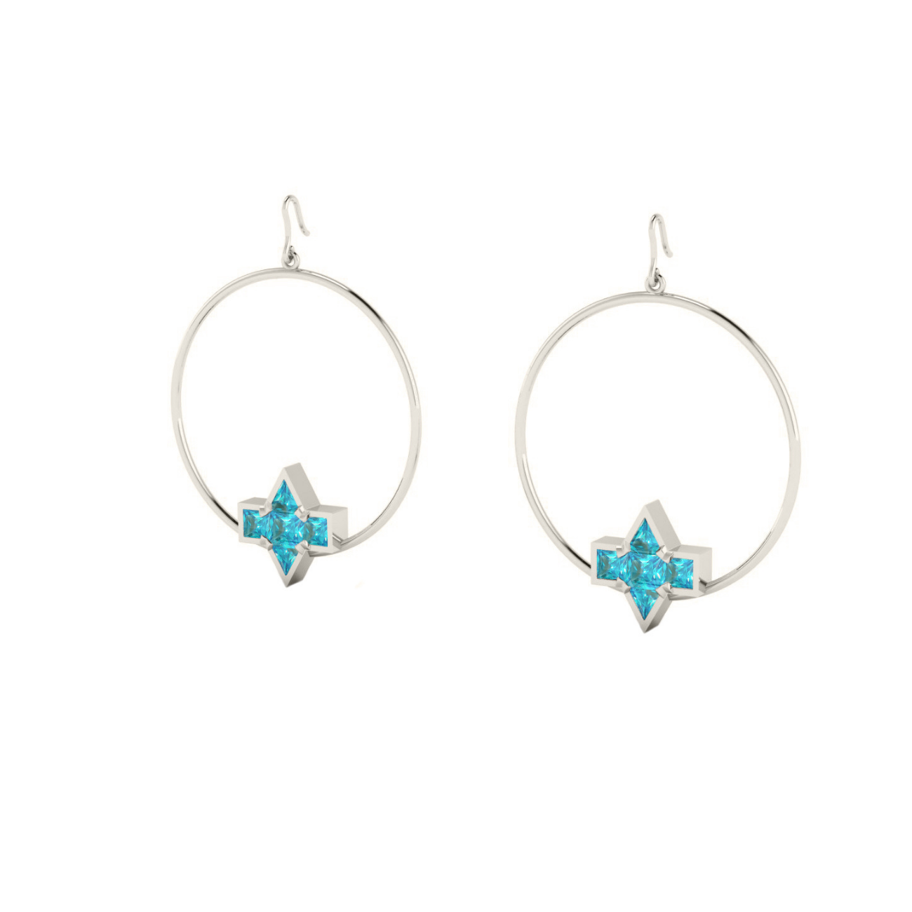 Star hoop earring, silver