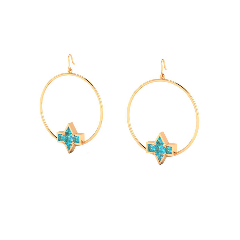 Star Hoop Earring, 18k Gold