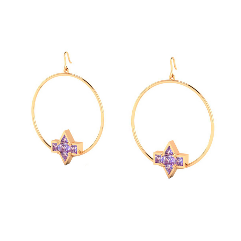 Star Hoop Earring, 18k Gold