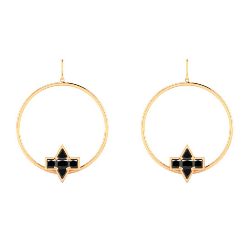 Star Hoop Earring, 18k Gold