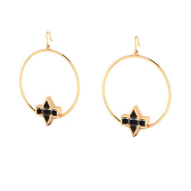 Star Hoop Earring, 18k Gold