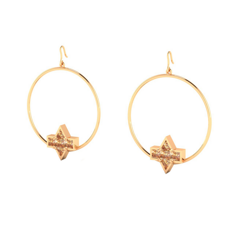 Star Hoop Earring, 18k Gold
