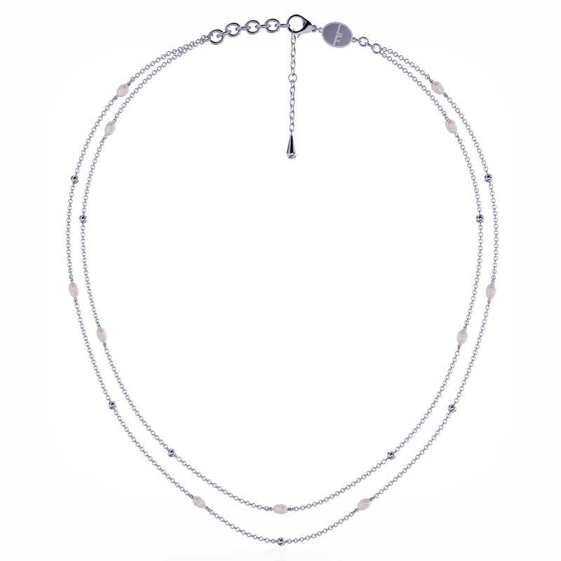 Ava double pearl silver necklace